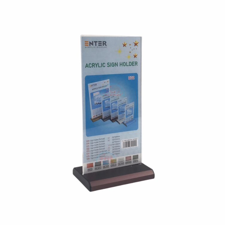 Kệ mica 2 mặt 1/3 A4 đứng E32 đế nhôm (10x21cm)-SM