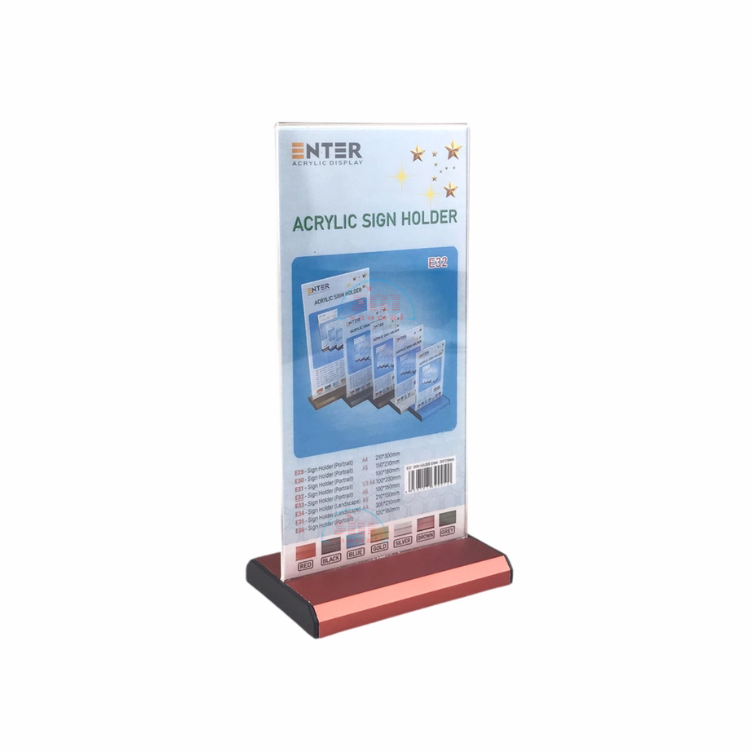Kệ mica 2 mặt 1/3 A4 đứng E32 đế nhôm (10x21cm)-SM