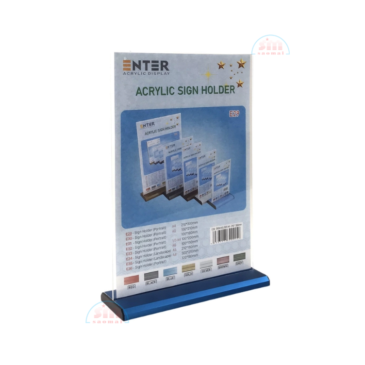 Kệ mica 2 mặt A4 đứng E29 đế nhôm (21x30cm)-SM