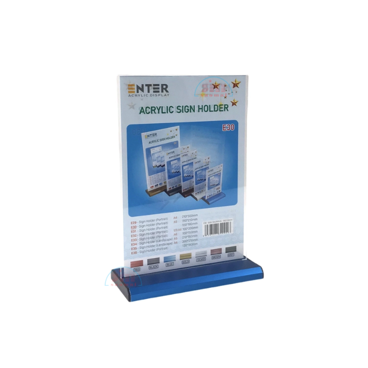Kệ mica 2 mặt A5 đứng E30 đế nhôm (15x21cm)-SM