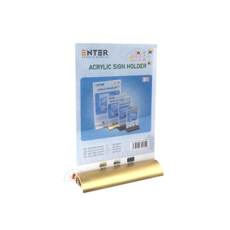 Kệ mica 2 mặt A5 E38 đế nhôm cao cấp-SM