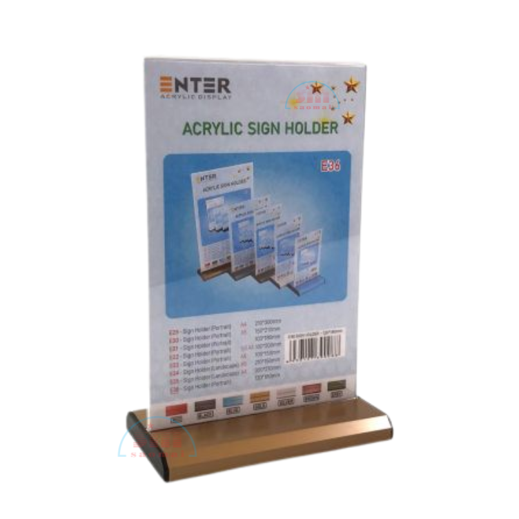 Kệ mica 2 mặt đứng E36 đế nhôm (12x18cm)-SM