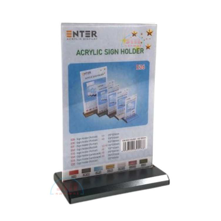 Kệ mica 2 mặt đứng E36 đế nhôm (12x18cm)-SM