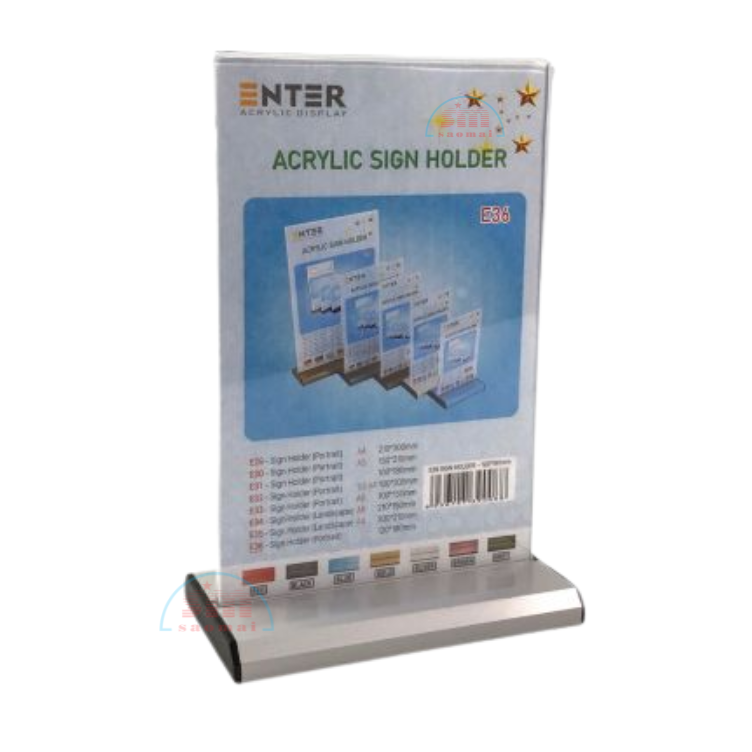 Kệ mica 2 mặt đứng E36 đế nhôm (12x18cm)-SM