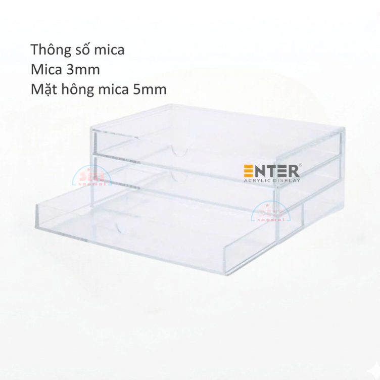 Kệ trưng bày mica Enter TB705 255x170x100mm 3 ngăn cửa kéo, hộc kéo, hộp trang sức-SM