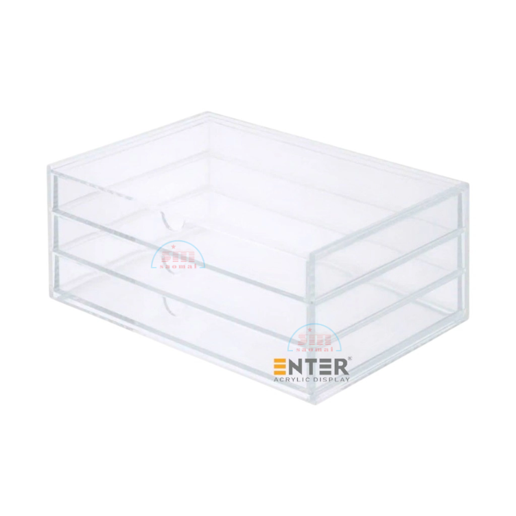 Kệ trưng bày mica Enter TB705 255x170x100mm 3 ngăn cửa kéo, hộc kéo, hộp trang sức-SM