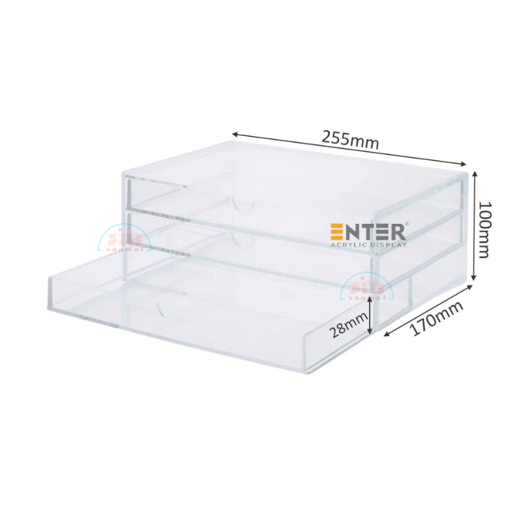 Kệ trưng bày mica Enter TB705 255x170x100mm 3 ngăn cửa kéo, hộc kéo, hộp trang sức-SM