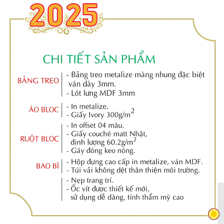 Lịch Bloc cực đại kích thước 25x35cm năm 2025 - 24TĐ13