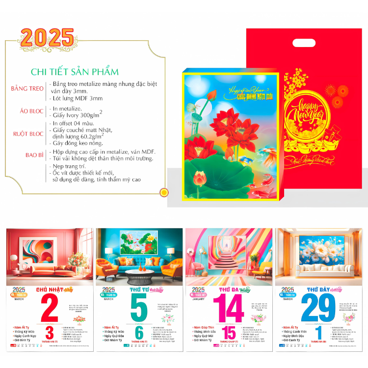 Lịch Bloc cực đại Nội Thất kích thước 25x35cm năm 2025 - 24TĐ17