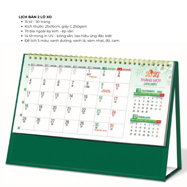 Lịch bàn chữ A 2027-AH