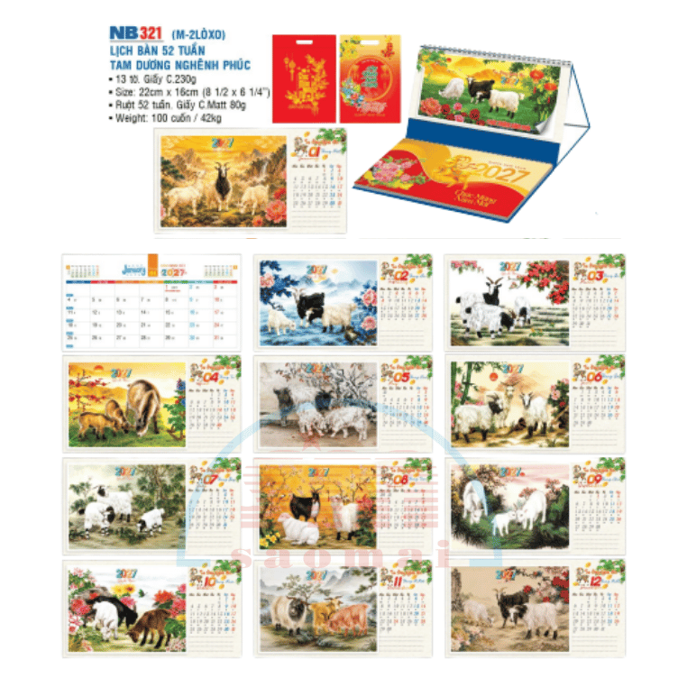 Lịch bàn 2 lò xo 2027-NB