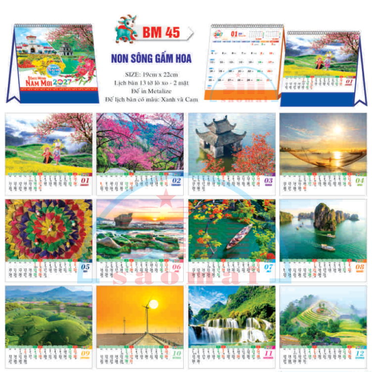 Lịch bàn chữ A 2027-TT