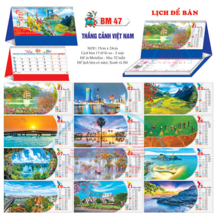 Lịch bàn chữ A 2027-TT