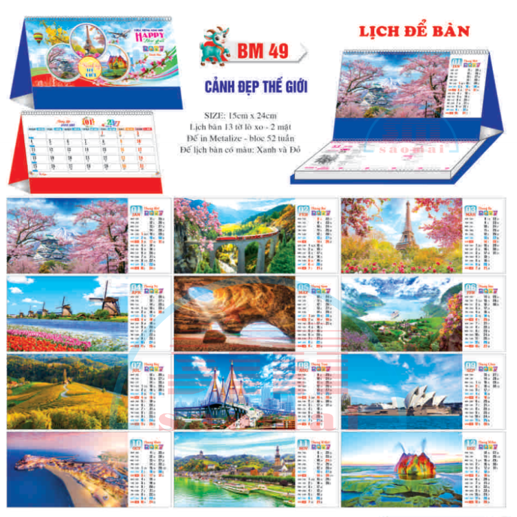 Lịch bàn chữ A 2027-TT