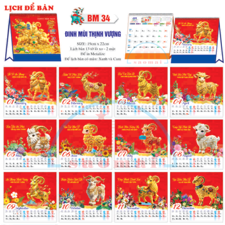 Lịch bàn chữ A 2027-TT