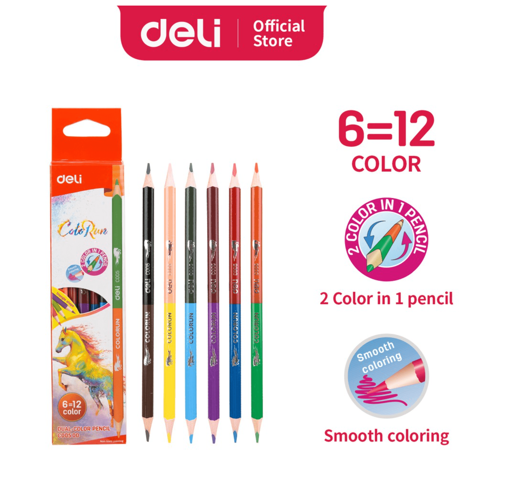Chì 12 màu Deli C00500 2 đầu