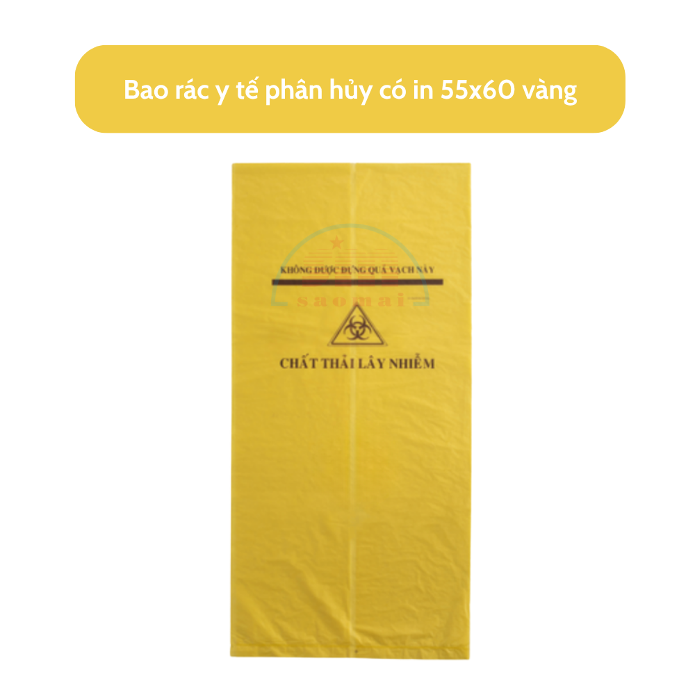 Bao rác y tế phân hủy có in 55x60 vàng-GT