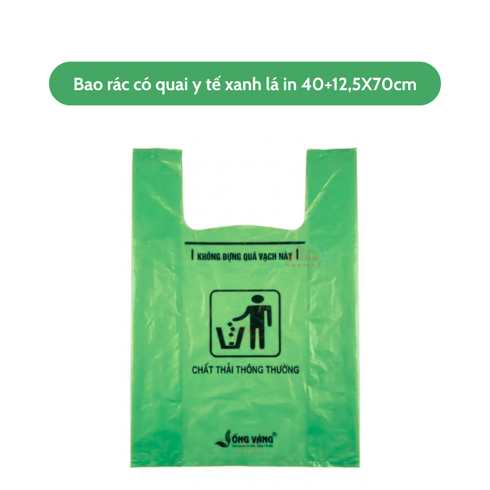 Bao rác có quai y tế xanh in 40+12,5X70cm-C/GT