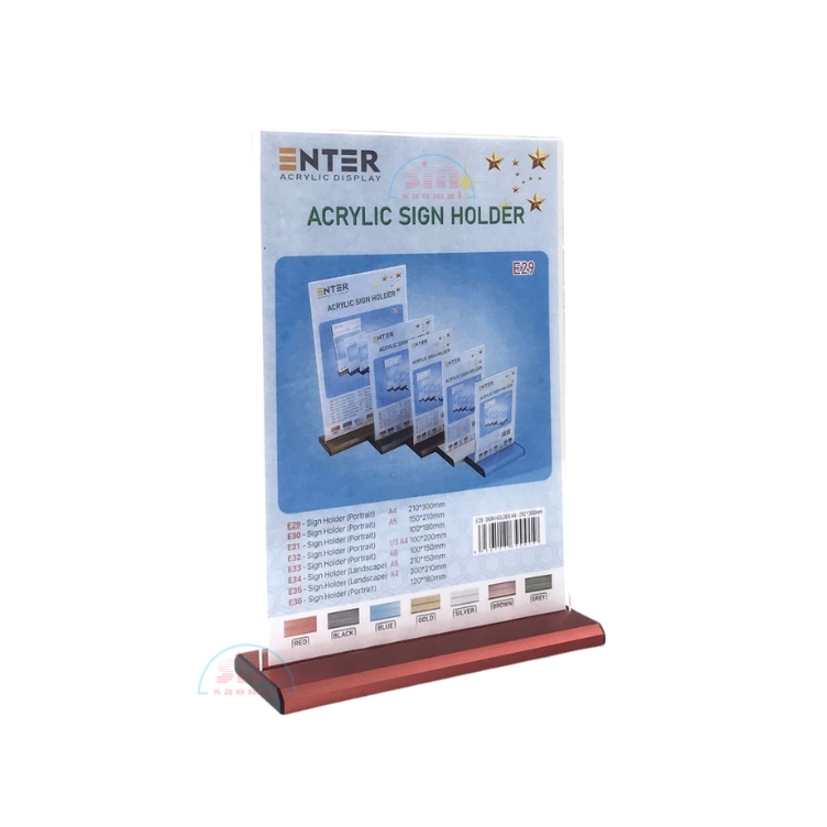 Kệ mica 2 mặt A4 đứng E29 đế nhôm (21x30cm)-SM