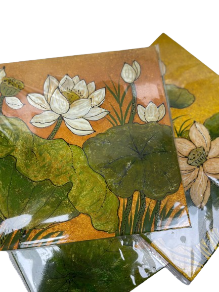 Tranh gỗ sơn mài vuông sen 20cm-SMTB