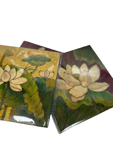 Tranh gỗ sơn mài vuông sen 15cm-SMTB
