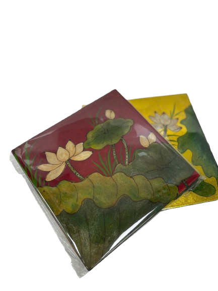 Tranh gỗ sơn mài vuông sen 15cm-SMTB