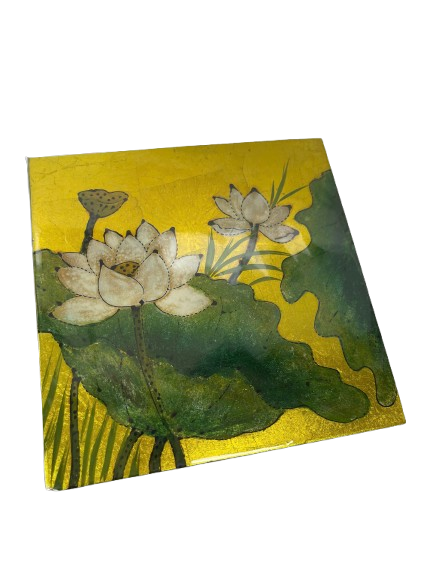 Tranh gỗ sơn mài vuông sen 15cm-SMTB