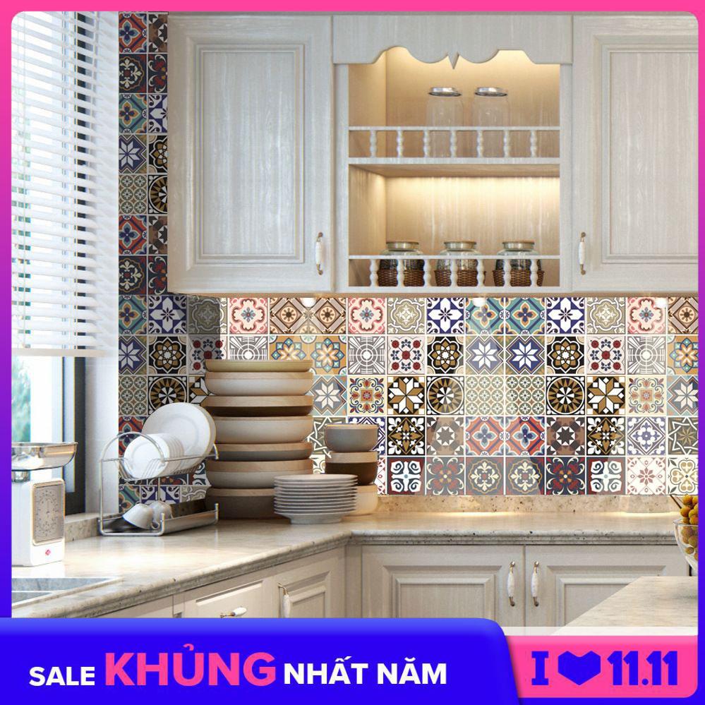 Bộ 12 Decal gạch bông - Decal dán tường kính sàn nhà gỗ - Giấy dán tường