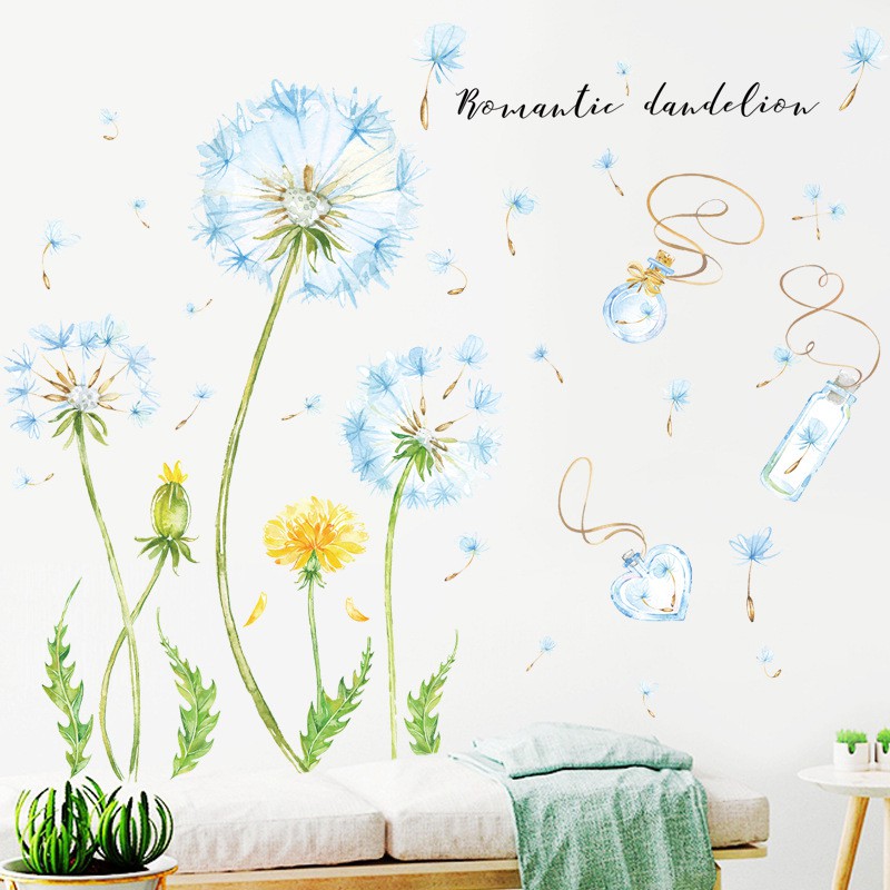 Decal dán tường Sticker mẫu hoa bồ công anh xanh ZH027