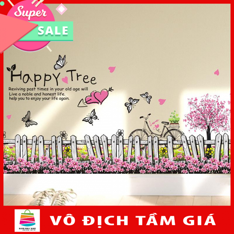 Decal trang trí dán tường hàng rào hoa bướm lãng mạn XL7080-decalchantuong
