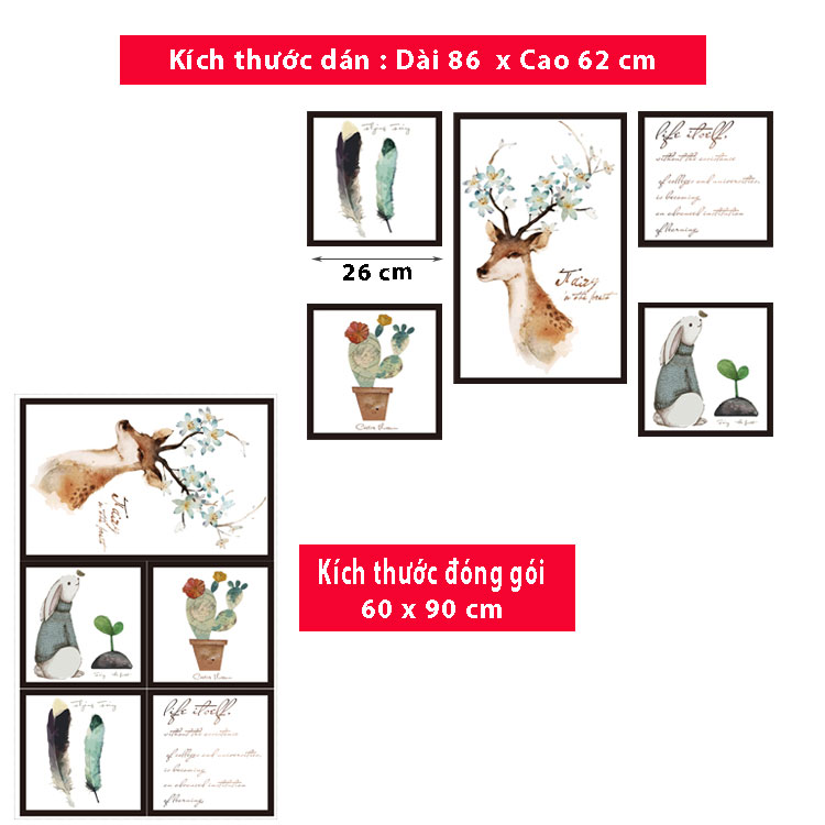 Decal dán tường Sticker dán tường in chất lượng cao có keo mặt sau mẫu Khung tranh phong cách Vintage ZH57