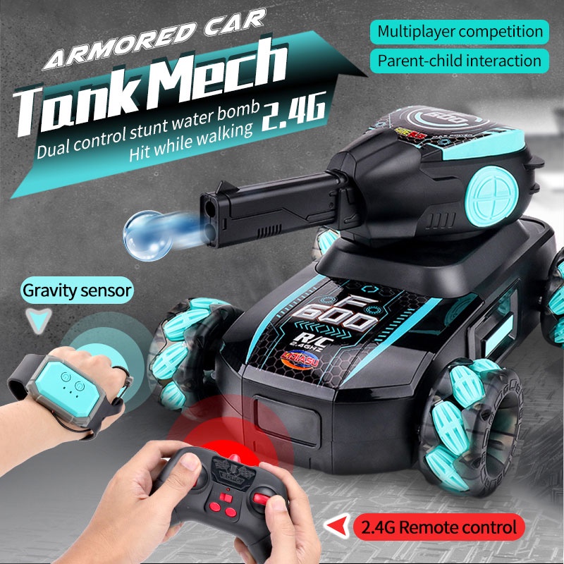 Xe Tank Điều Khiển Từ Xa Bằng Cảm Biến Đeo Tay Và Remote 2.4Ghz Tank Mech, Xoay 360 Độ Có đèn và hiệu ứng khói