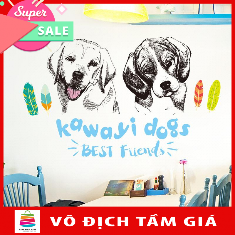 Decal dán tường 3D kawayi dogs best friends XL7228-kiddecals-Scenedecal