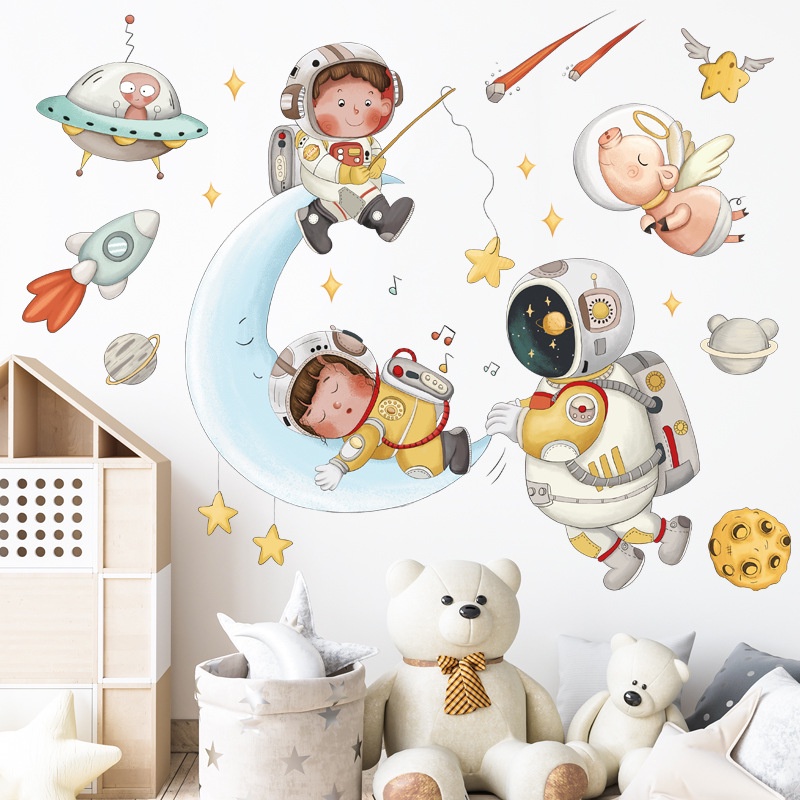 Decal dán tường Sticker dán tường in chất lượng cao có keo mặt sau mẫu Em làm Phi Hành Gia ZH91