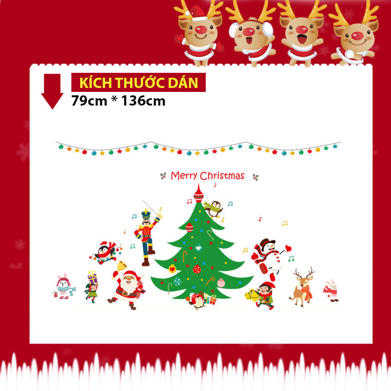 Decal dán tường Giáng Sinh 3D Ông già Noel HM92015DS trang trí tường, Sticker, Miếng dán tường, hình dán