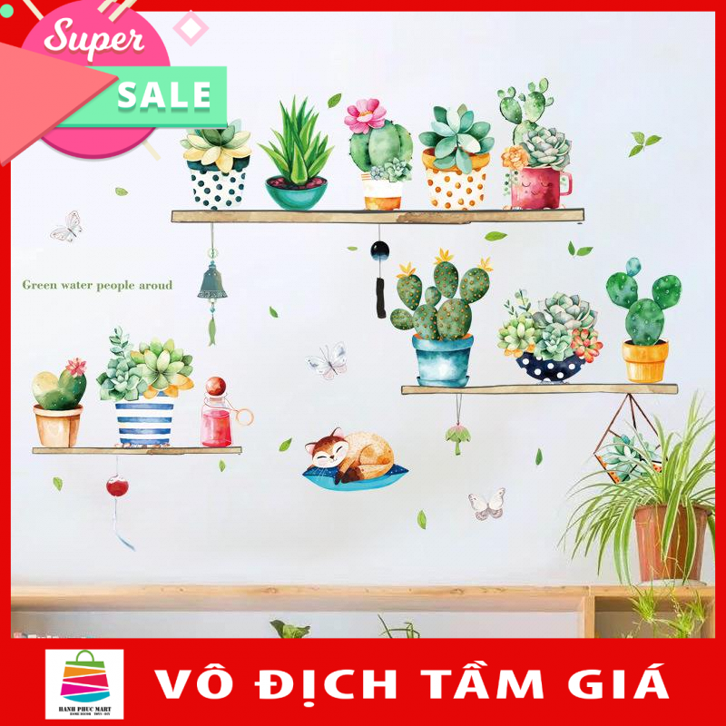 Decal giấy dán tường kệ xương rồng  HM71007