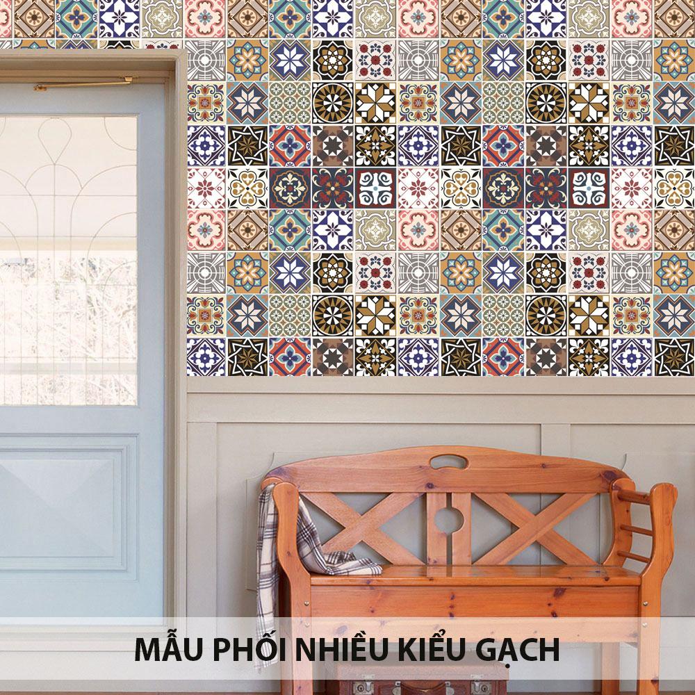 Bộ 12 Decal gạch bông - Decal dán tường kính sàn nhà gỗ - Giấy dán tường