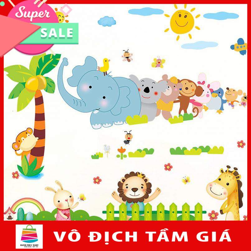 [ Size Lớn ] Decal dán tường kết hợp Các con thú và Chân Tường Động Vật AY639+XL7181