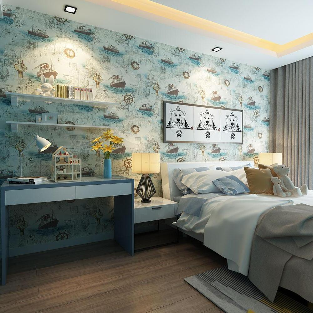 Giấy dán tường ko cần thêm keo Hoạ tiết Thuyền Buồm và Biển Khổ 5M HPMWallpaper