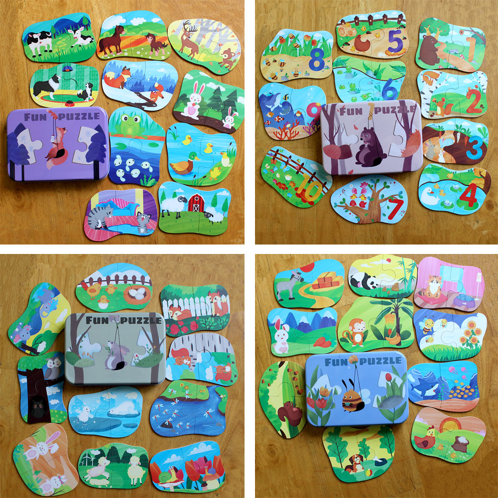 Combo 4 hộp tranh ghép Fun Puzzle Chủ đề các loại động vật vật nuôi