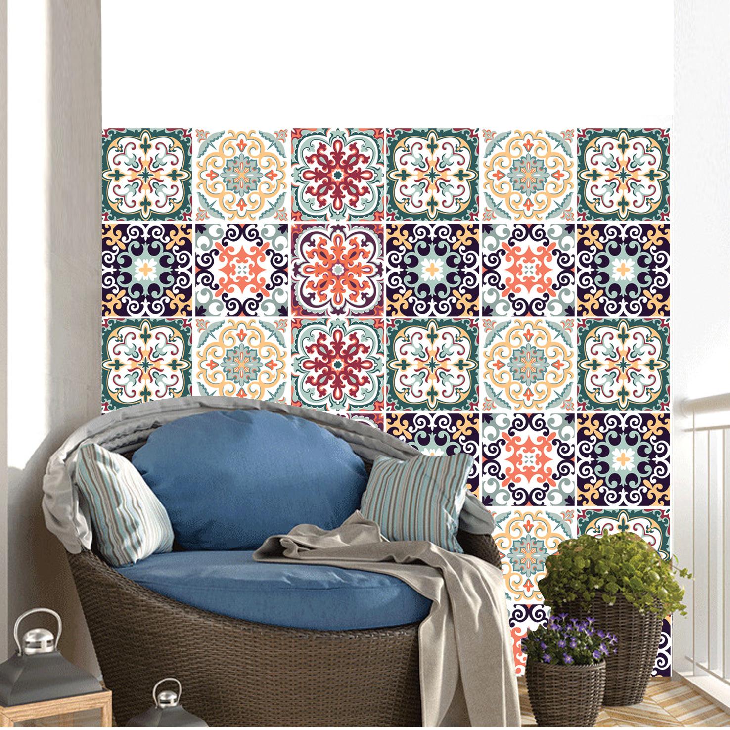 Bộ 24 Decal gạch bông 20cm*20cm - Decal dán tường, kính, sàn nhà, gỗ - Giấy dán tường ko cần thêm keo