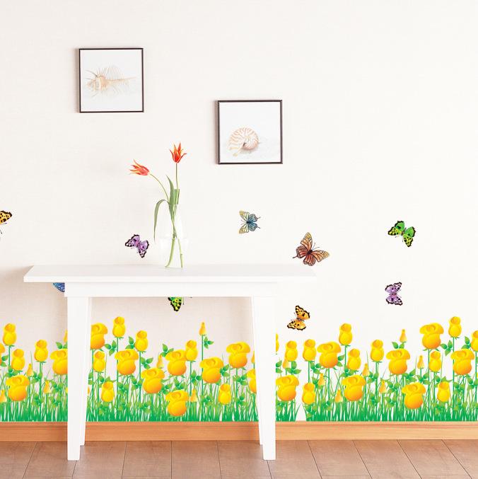 Miếng giấy dán tường Decal dán chân tường hoa hồng vàng cho bé AY7025