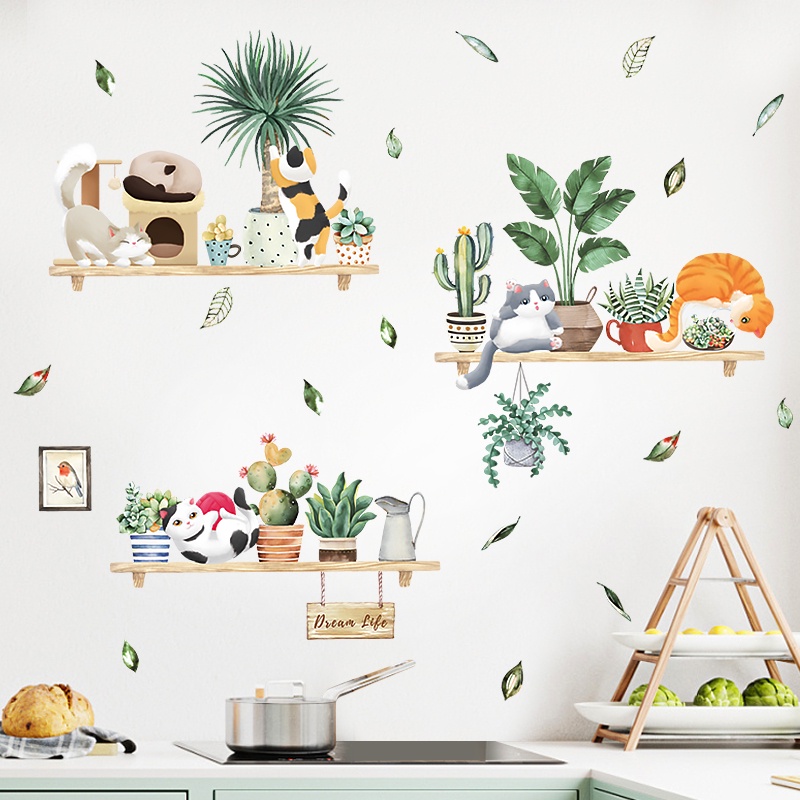 Decal dán tường Tranh dán tường Sticker Dán Tường Mẫu mèo con và hoa Cho bé ZH96
