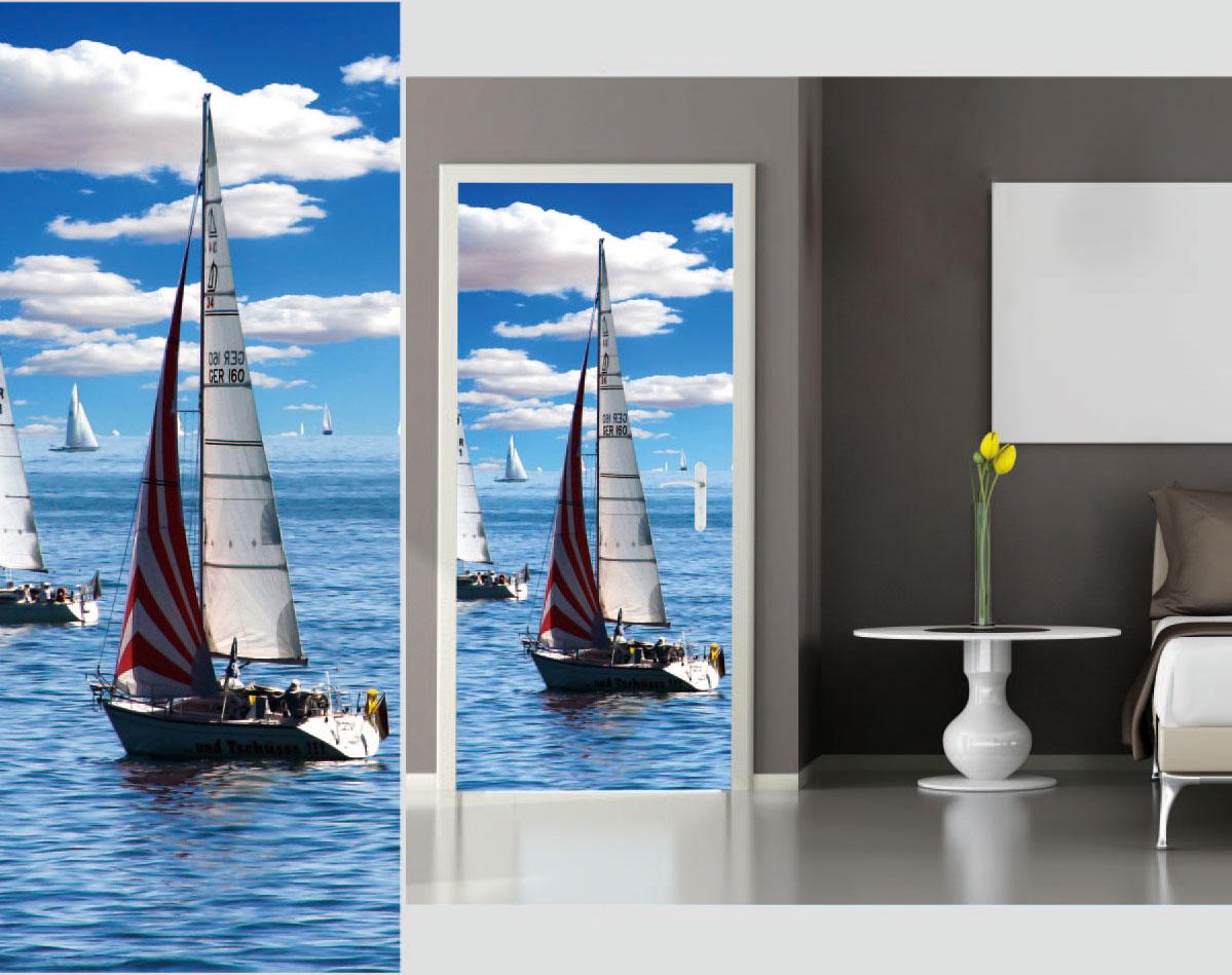 [210*90CM] Decal dán tường-decal dán cửa-Thuyền buồm-Decal nguyên miếng