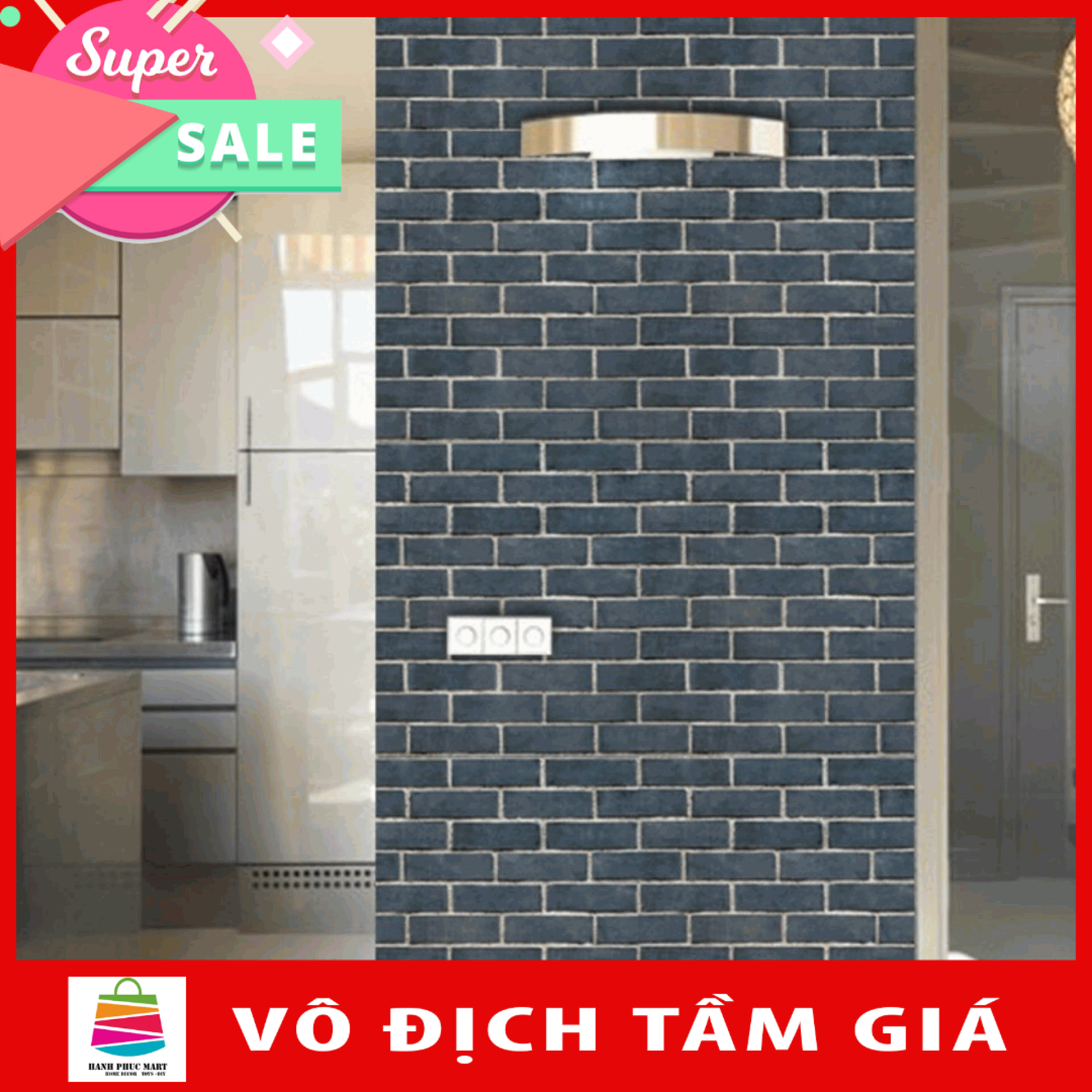 5M Giấy Dán Tường - Decal dán tường HPMSA1018 - họa tiết gạch viền trắng-HPMWallpaper