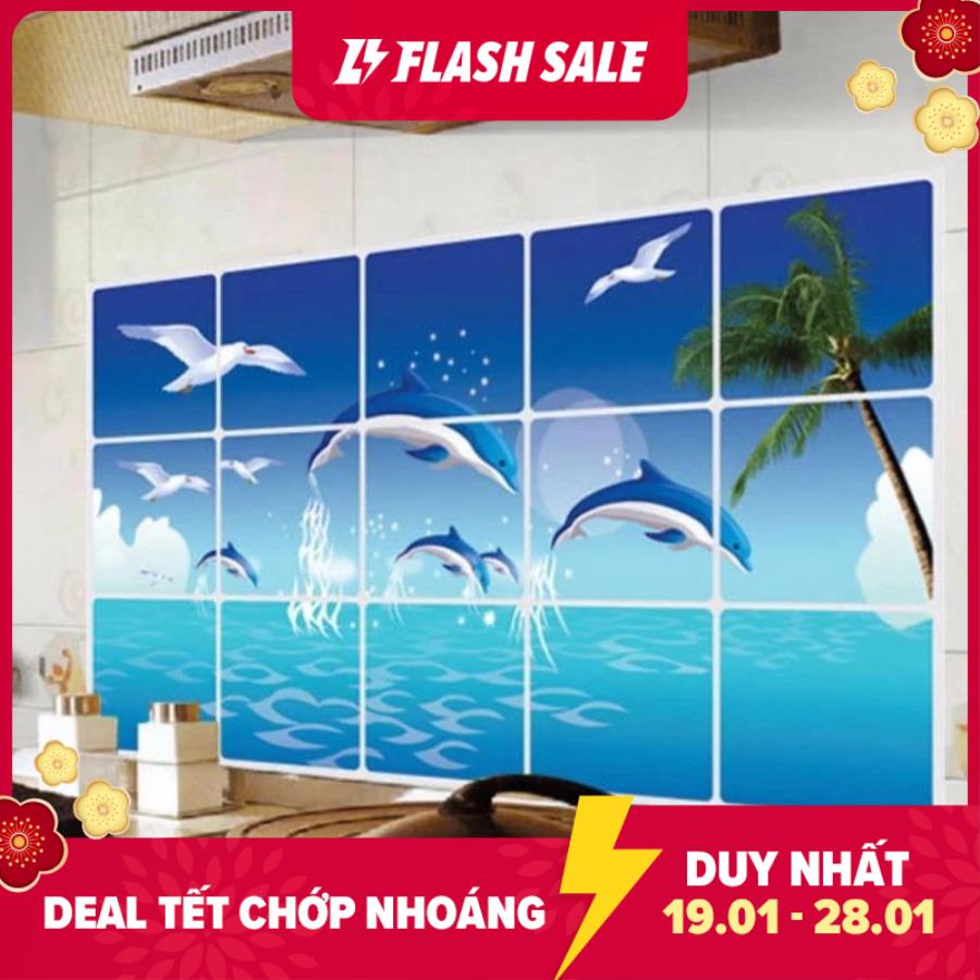 Miếng dán bếp giấy dán bếp chống dầu mỡ Decal giấy dán tường Dán Bếp - Cá heo Kích thước 50 x 70 cm chất liệu cách nhiệt chống thấm dầu mỡ không thấm nước chịu nhiệt tốt