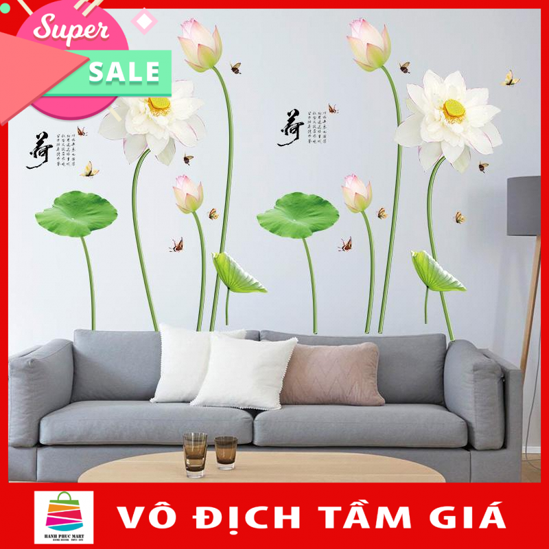 [ Size Lớn ] Decal dán tường kết hợp Sen Trắng SK9272 + SK9272