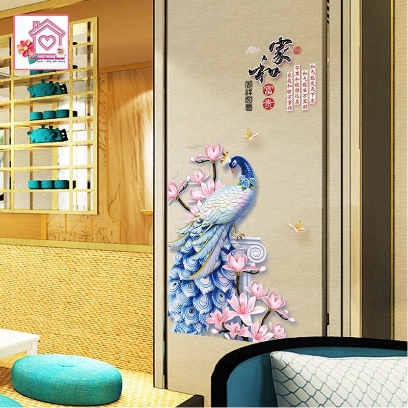 Decal dán tường Chim Công SK9374 trang trí tường phòng khách phòng ngủ - Sticker - Miếng dán tường - Hình dán