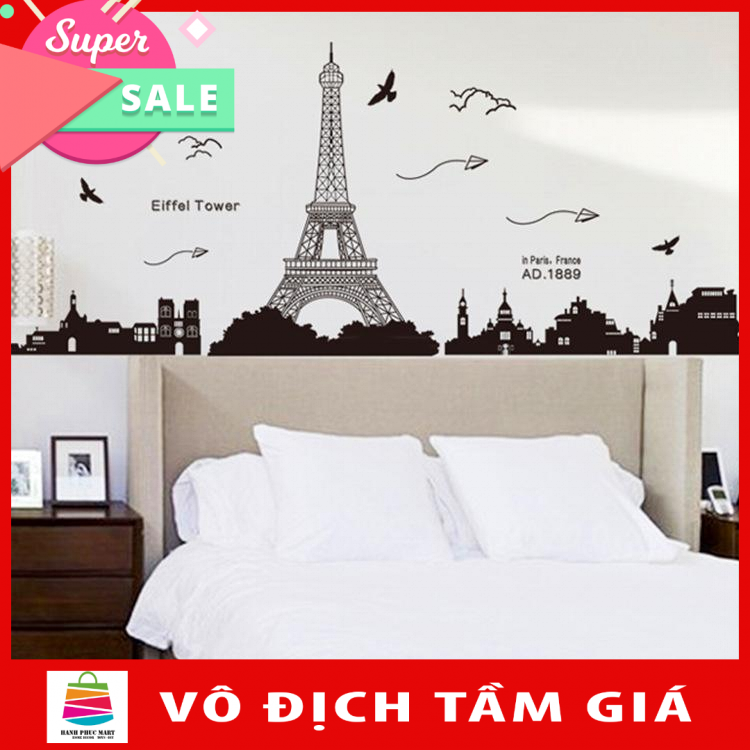 Decal dán tường thành phố Paris và tháp Eiffel xinh đẹp của nước pháp KK049-Scenedecal