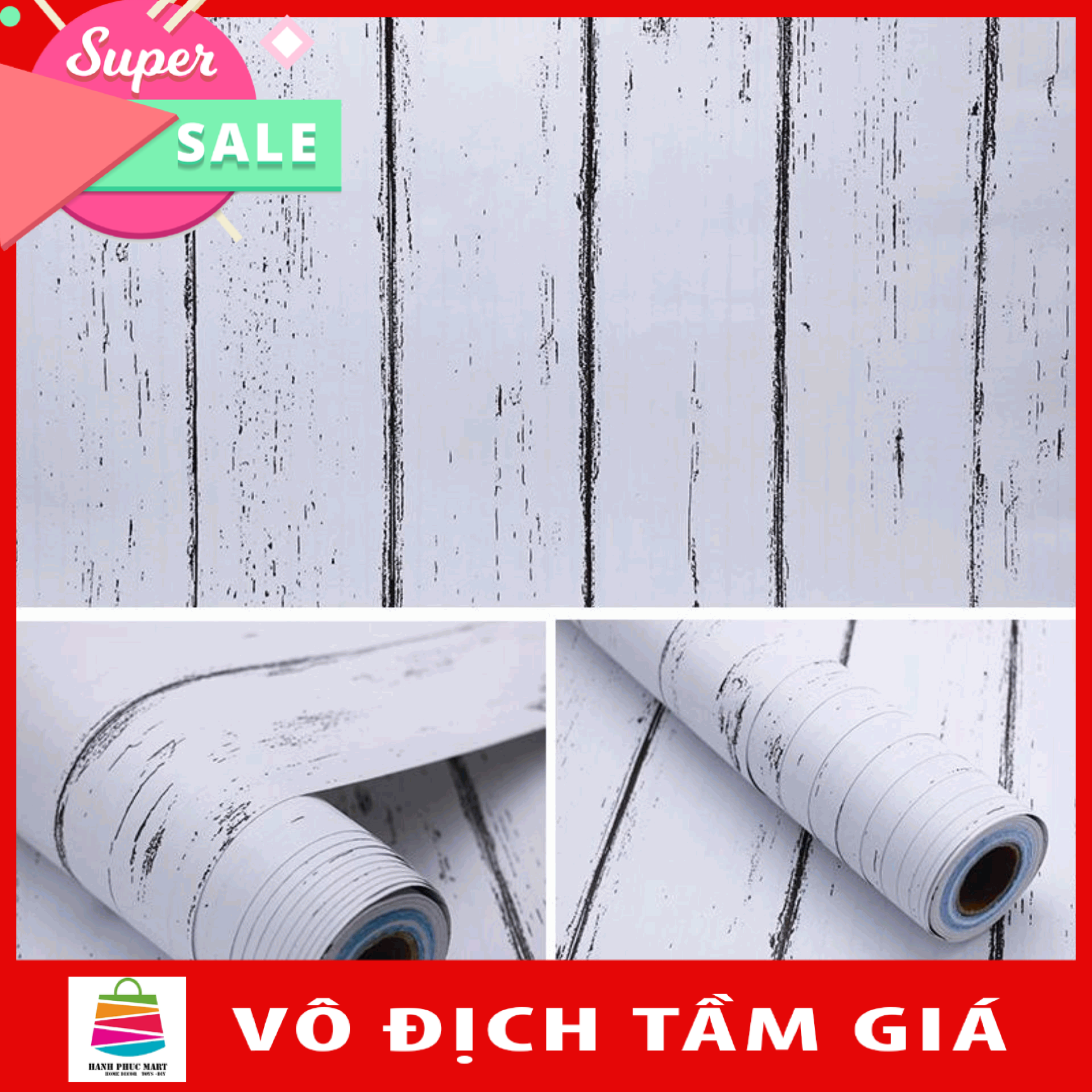 5M Giấy Dán Tường - Decal dán tường  Vân Gỗ Trắng - Có sẵn keo-HPMWallpaper